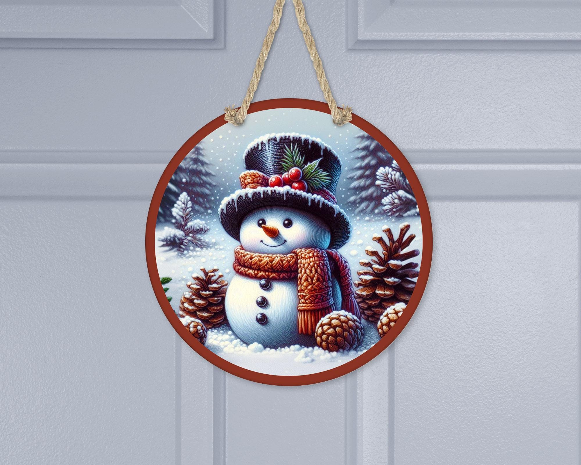 Round Sublimation Door Hanger PNG Design- Oil Sketch Snowman-12 Inch ...