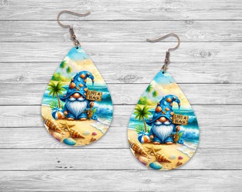 Beach Gnome Teardrop Earring PNG,  Earring Template, Sublimation Earring Designs, Earring Blanks Design, Earring Digital Download