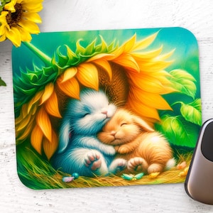 Sleeping Bunnies - Rectangle Mouse Pad Sublimation - Mouse Pad PNG Design Instant Download