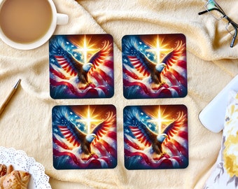 Posavasos cuadrados de sublimación - Águila calva americana - Juego de 4 diseños - Descarga PNG