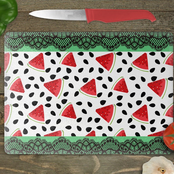 Glass Cutting Board Sublimation - Watermelon and Lace  - Cutting Board Design - 15.25 x 11.25 Inch - PNG Download