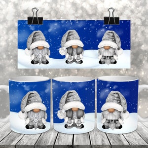 Kaffeetasse Sublimation - Graue Schneeflocken Wichtel - Kaffeetassenverpackung - PNG Design