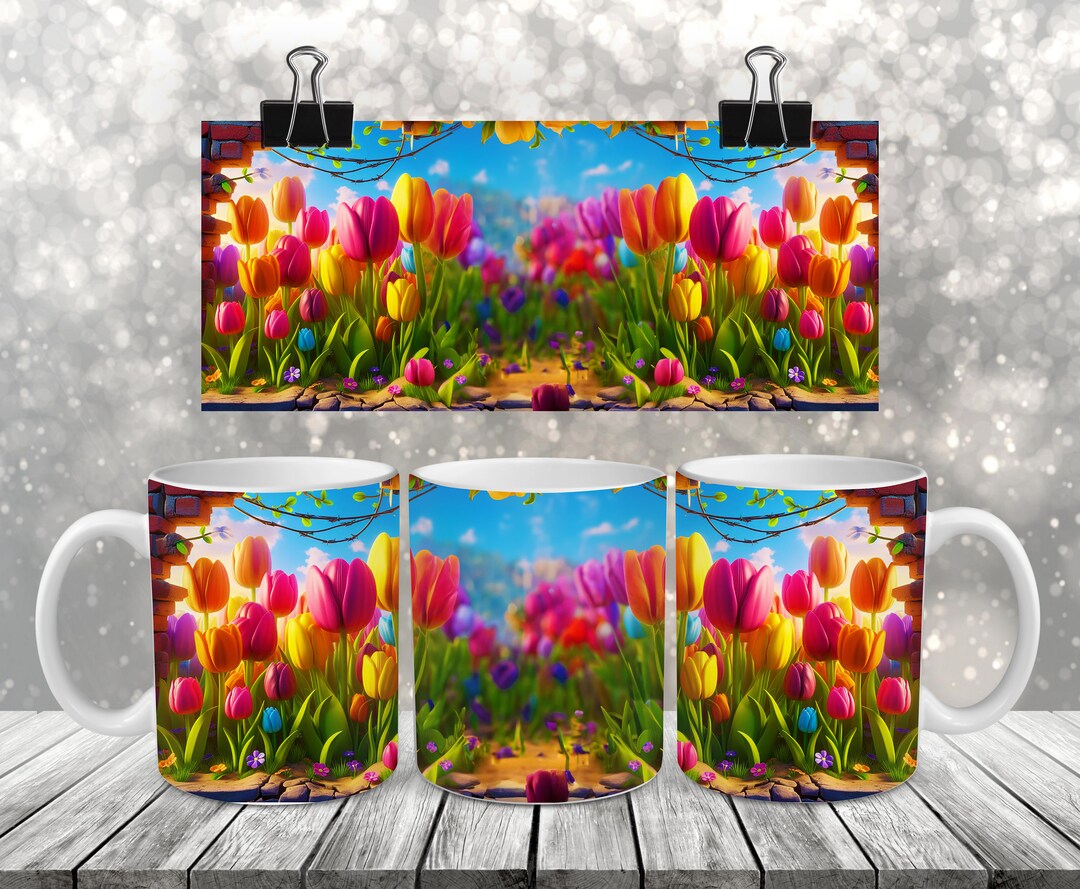 3D Tulips Coffee Mug Design, Sublimation Coffee Mug Wrap, PNG Design ...