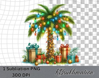 Imágenes prediseñadas de palmeras navideñas en acuarela - Imágenes prediseñadas digitales PNG - Scrapbooking - Fondo transparente