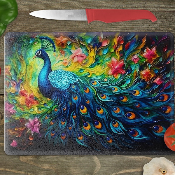 Glass Cutting Board Sublimation -Alcohol Ink Peacock - Cutting Board Design - 15.5 x 11.25 Inch - PNG Download