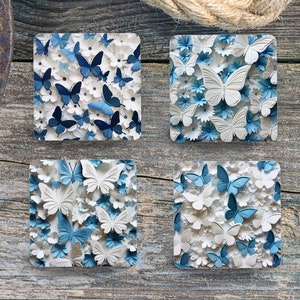Sous-bocks carrés sublimation - Papillons 3D - 4 modèles de sous-bocks simples - Téléchargement PNG