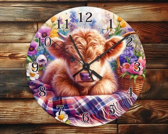 Highland Cow - Wall Clock Design - With Numbers - PNG Design - Digital Download