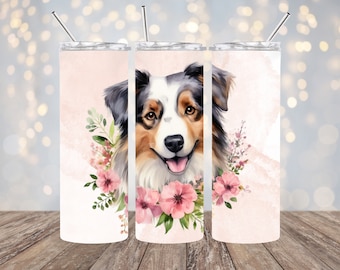 Australian Shepherd - 20oz Sublimation - Straight Tumbler Wrap - PNG Design - Digital Download- 20oz Skinny Tumbler Wrap Design