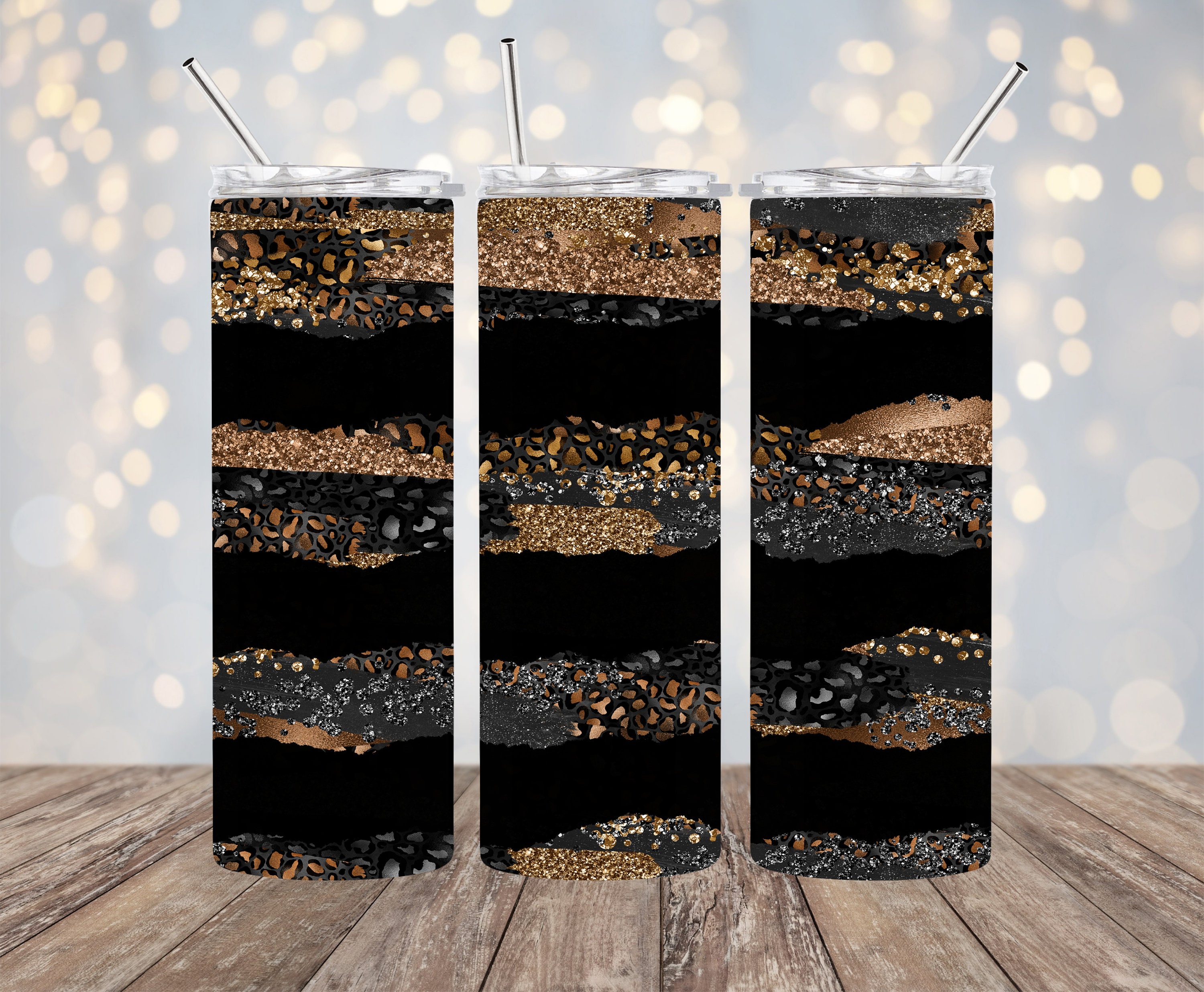 20oz Sublimation - Leopard Print and Black - Straight Tumbler Wrap ...
