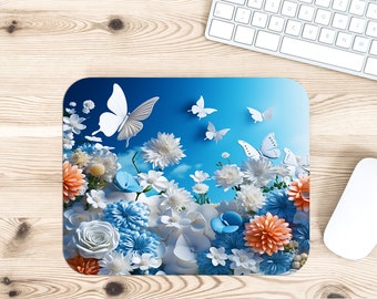 3D Flowers and Butterflies - Rectangle Mouse Pad Sublimation - Mouse Pad PNG Design Instant Download