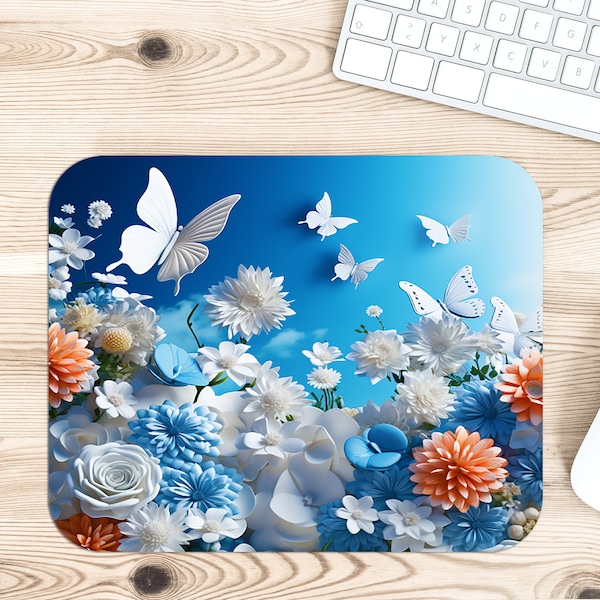 3D Flowers and Butterflies - Rectangle Mouse Pad Sublimation - Mouse Pad PNG Design Instant Download