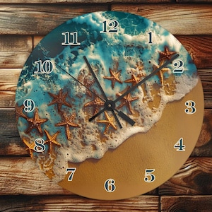Sjöstjärnastrand - Väggklockadesign - Med siffror - PNG-design - Digital nedladdning