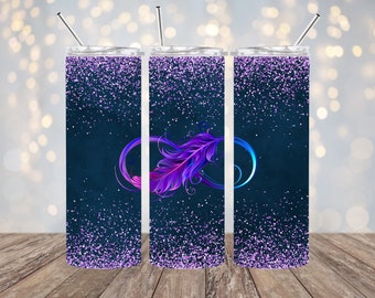 20oz Sublimation - Blue and Purple Infinity Feather - Straight Tumbler Wrap - PNG Design- 20oz Skinny Tumbler Wrap Design