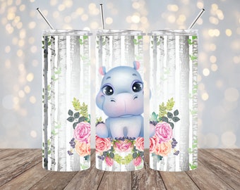 20oz Sublimation - Baby Hippo - Straight Tumbler Wrap - PNG Design- 20oz Skinny Tumbler Wrap Design