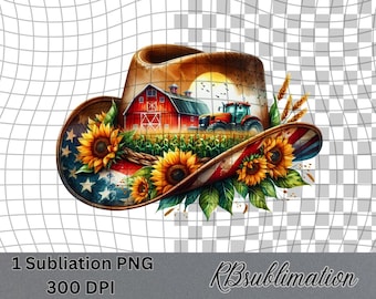 Cowboy Hat with Farm Scene - Watercolor Clipart - PNG Digital Clipart - Scrapbooking - Transparent Background