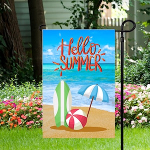 Hello Summer Beach - Garden Flag 12&quot;x 18&quot; - Custom Garden Flag - PNG Digital Download