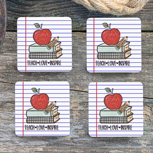 Sublimation Square Coasters - Teach Love Inspire - Set of 4 Coaster Design - PNG Download