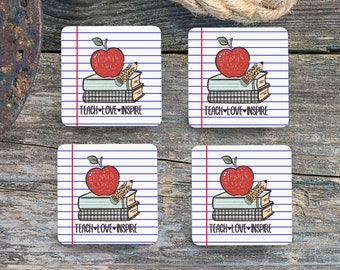 Sublimation Square Coasters - Teach Love Inspire - Set of 4 Coaster Design - PNG Download
