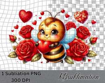 Valentine Bee- Watercolor Clipart - PNG Digital Clipart - Scrapbooking - Transparent Background