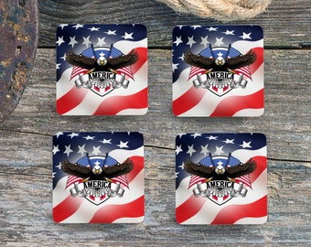 Posavasos cuadrados de sublimación - Águila calva americana - Juego de 4 diseños - Descarga PNG