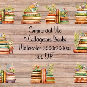 Watercolor Cottagecore Books Clipart - 9 PNG Designs