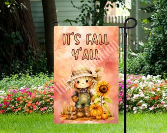 Cute Scarecrow - Its Fall Yall - Garden Flag 12"x 18" - Garden Flag - PNG Digital Download