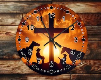 Cowgirl Cowboy at Cross - Wall Clock Design - With Numbers - PNG Design - Digital Download