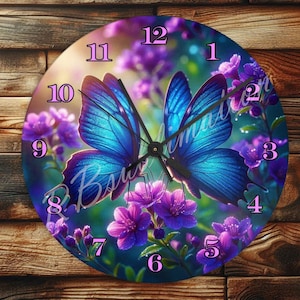 Blue Butterflies - Wall Clock Design - With Numbers - PNG Design - Digital Download