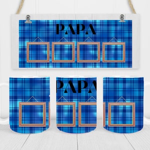 PAPA Blue Plaid 4 Frame - Sublimation Coffee Mug Wrap - PNG Design