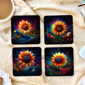 Sublimation Square Coasters - Sunflower - Set of 4 Coaster Design - PNG Download