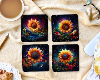 Sublimation Square Coasters - Sunflower - Set of 4 Coaster Design - PNG Download