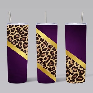 Purple Leopard Print Sublimation Straight Tumbler Wrap PNG Design- 20oz Skinny Tumbler Wrap Design