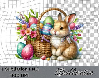 Easter Bunny with Basket- Watercolor Clipart - PNG Digital Clipart - Scrapbooking - Transparent Background