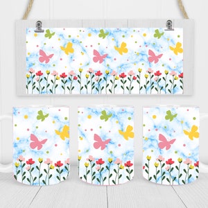 Flowers and Butterflies Sublimation Coffee Mug Design 11oz or 15oz