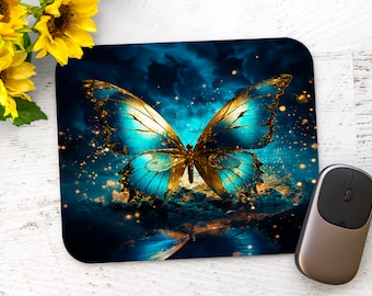 Blå och guldfärgad fjäril - Rektangulär musmatta sublimering - PNG-design - Digital nedladdning direkt nedladdning