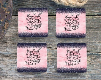 昇華スクエアコースター - Begin Each Day ピンク - コースターデザイン4枚セット - PNGダウンロード