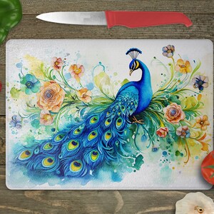 Glass Cutting Board Sublimation -Watercolor Peacock - Cutting Board Design - 15.5 x 11.25 Inch - PNG Download-