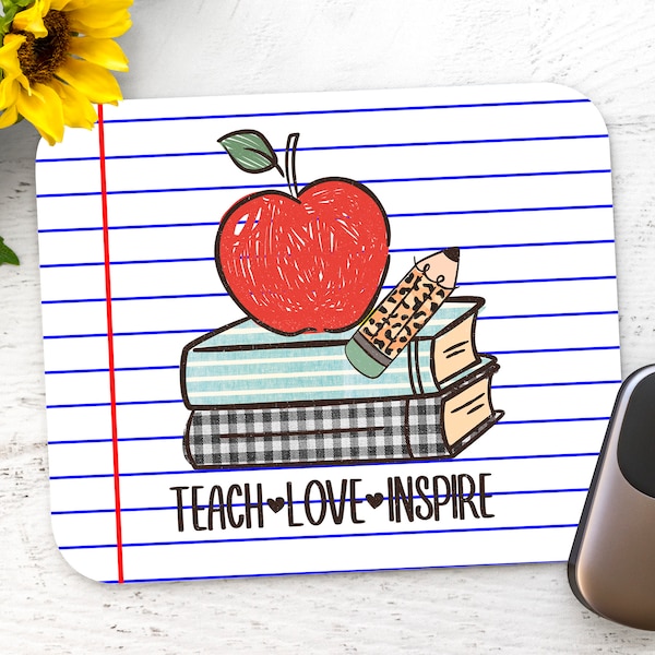 Teach Love Inspire Linded Paper - Rectangle Mouse Pad Sublimation - Mouse Pad PNG Design Instant Download