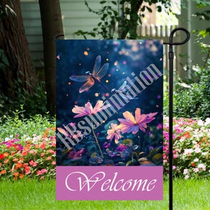 Welcome Dragonflies and Flowers - Garden Flag 12"x 18" - Garden Flag - PNG Digital Download