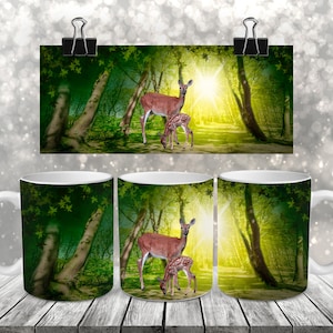 Sublimation Coffee Mug - Deer In Morning Light - Coffee Mug Wrap PNG Design