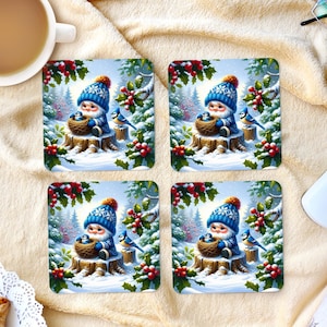 Sublimation Square Coasters - Blue Winter Gnome  - Coaster Design - PNG Download