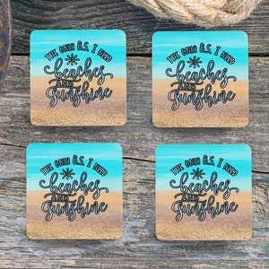 Sublimation Square Coasters - Beaches and Sunshine - Set of 4 Coaster Design - PNG Download