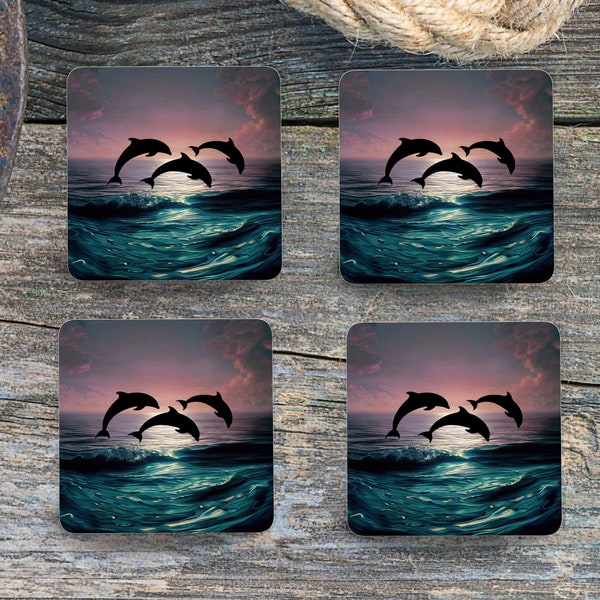 Sublimation Square Coasters - Jumping Dolphins - Set of 4 Coaster Design - PNG Download