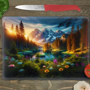 Glass Cutting Board Sublimation - Tranquility in the Mountains - Cutting Board Design - 15.5 x 11.25 Inch - PNG Download RBsublimation