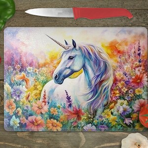 Glass Cutting Board Sublimation - Watercolor Unicorn - Cutting Board Design - 15.5 x 11.25 Inch - PNG Download-