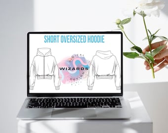 Oversized Kurze Hoodie Vektor Mode Flach (Digitaler Download)