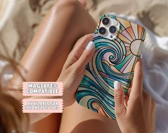 Etui MagSafe Tough na iPhone'a z motywem witrażu Ocean Waves