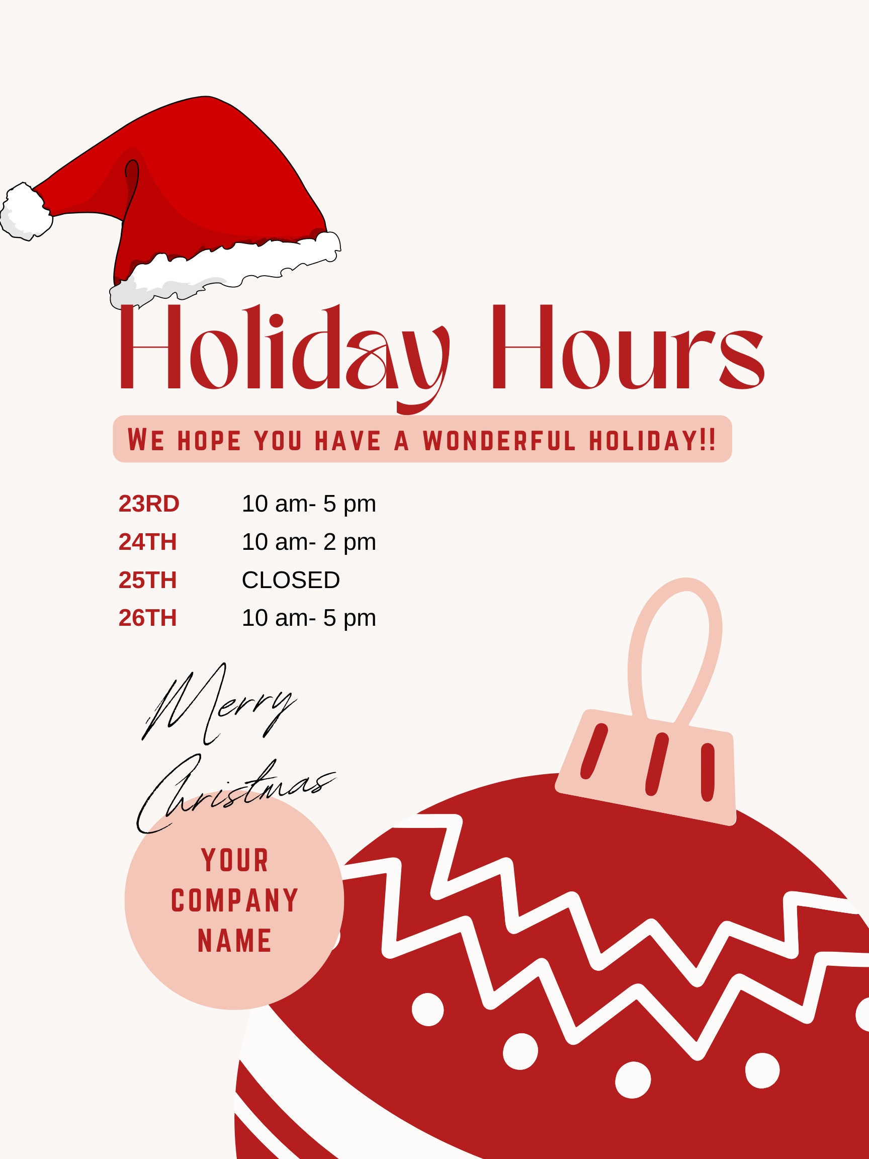 Digital File Holiday Hours Sign Etsy