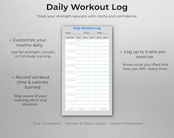 Daily Workout Log | Printable Exercise & Strength Training Tracker PDF