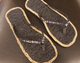 FLIPFLOP NOIR à Paillettes avec Bordure en Jute